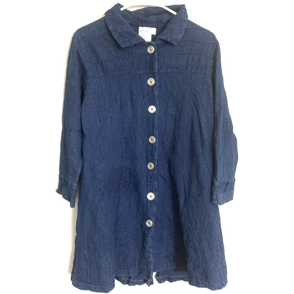 Parsley & Sage Tunic Jacket Women L Cotton Button Up Textured Stripe Unlined